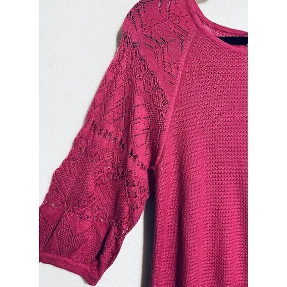 Anthropologie Sweater Womens Small Pointelle Knit 3/4 Sleeve Pink Cotton Boho - Picture 2 of 9